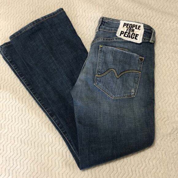 PEOPLE FOR PEACE Flare Leg Denim Jeans Womens Size 28 High Rise Blue Denim - Picture 1 of 10